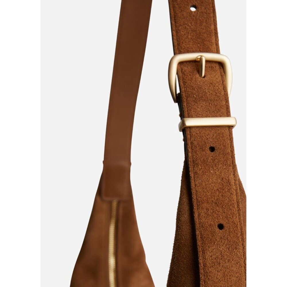 Madewell Essential Curve Shoulder Bag Aged Camel Suede Leather Green NWOT - Picture 5 of 15